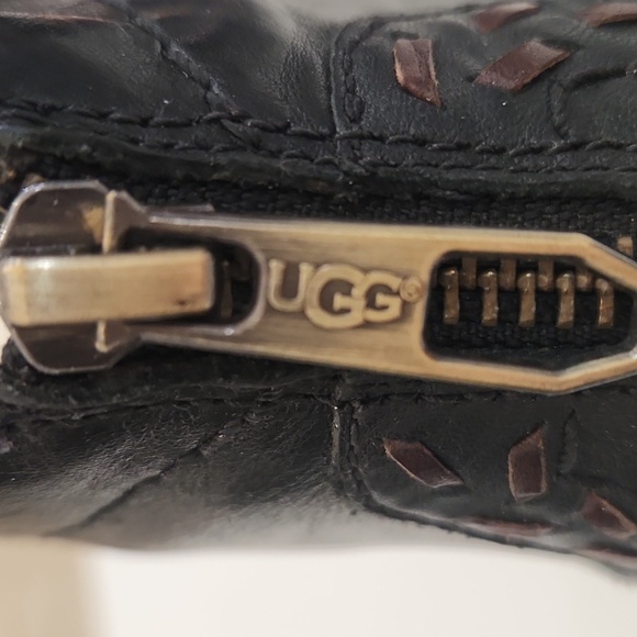 UGG Western Wool Lined Ankle,Charlotte Black Leather Zip Comfort Boots Womens 8 - Picture 9 of 10
